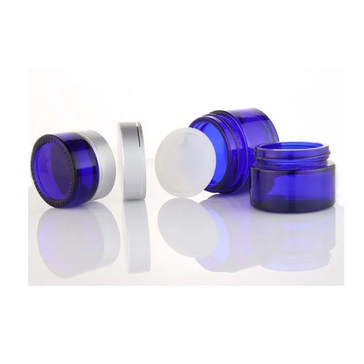 Luxury Empty Eco-Friendly Cosmetic Matte Green Blue Amber Cream Jar Glass With Lid glass jar cosmetic packaging