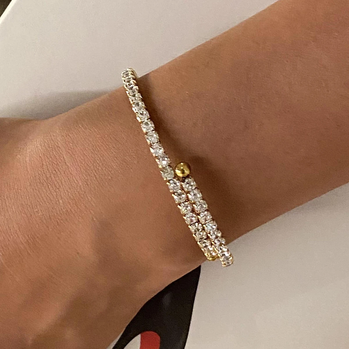 J & D 18k золото нержавеющая сталь белый циркон полный браслет сверкающая отделка Гламурное прикосновение
