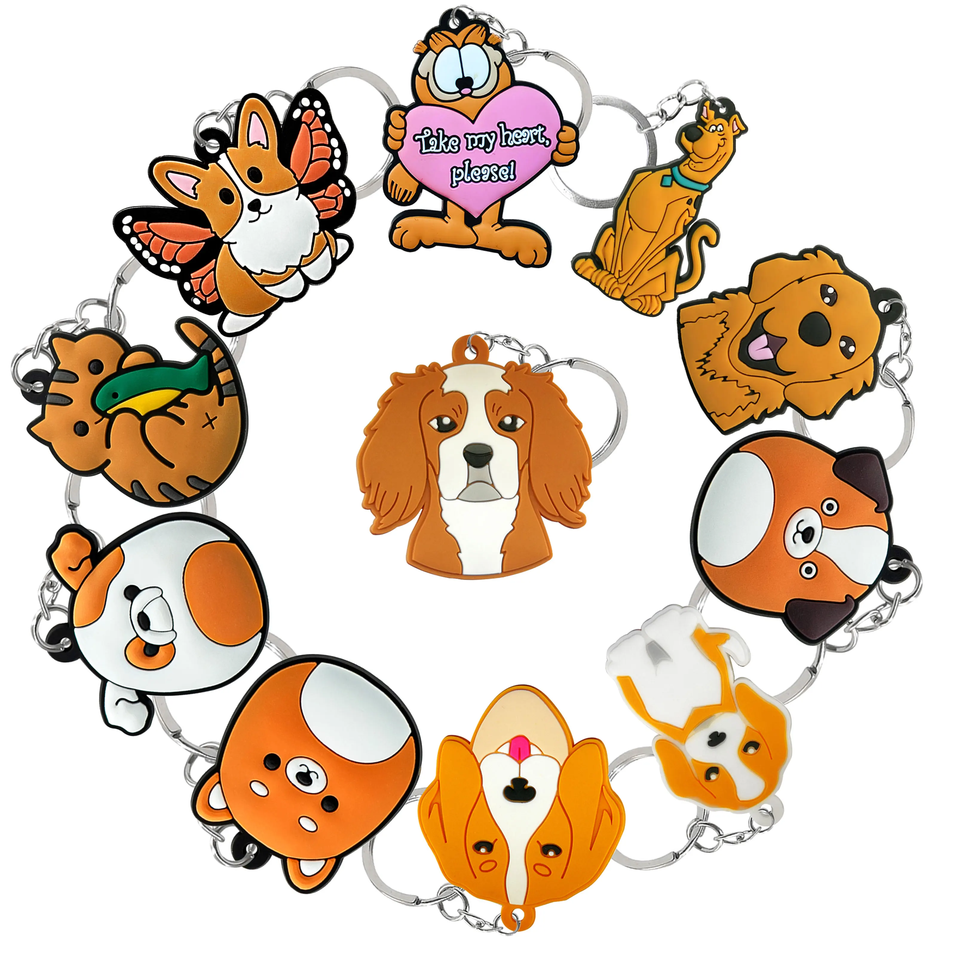 Factory Direct Custom Dog Wholesale Kawaii Plush Toy Silicone Key Ring cat 2D Rubber Key Chain Soft PVC Keychain