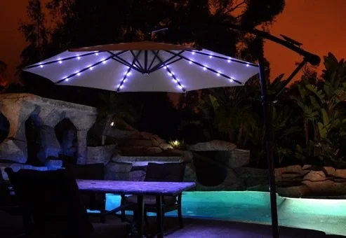 
Wholesale Outdoor Hanging Beach Solar Led Patio Umbrella Light Parasol Lamp Garden Leisure Control Solar Charger Panel Umbrella 