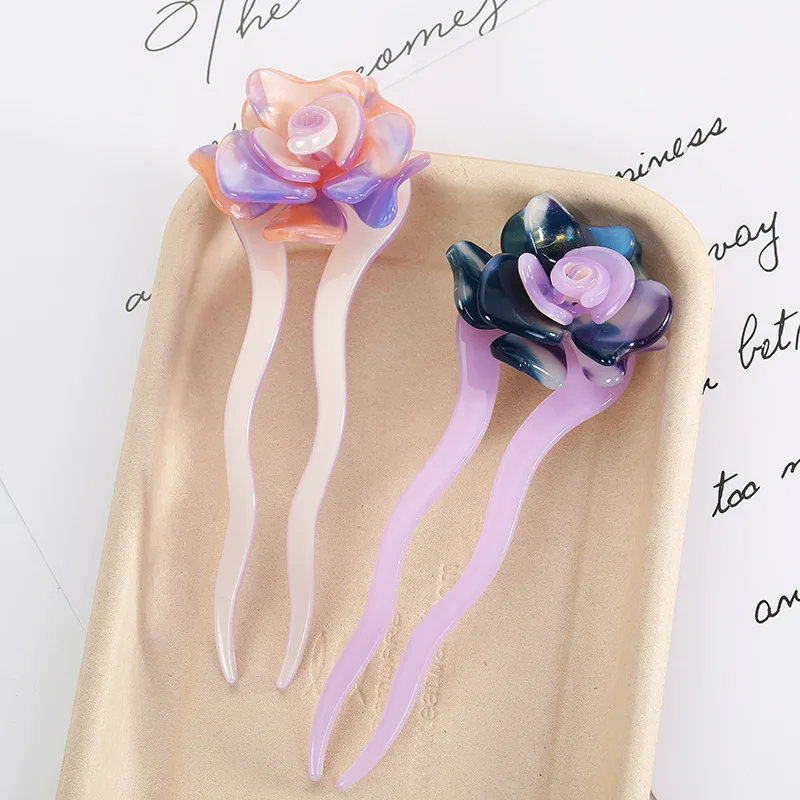 New simple and fashionable coiled hairpin U-shaped acetate hairpin flower hairpin Japanese and Korean temperament coiled hair