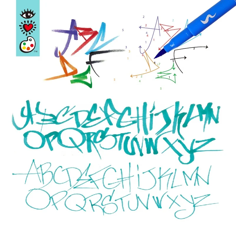 Water based ink 48 colors dual tip brush marker pen