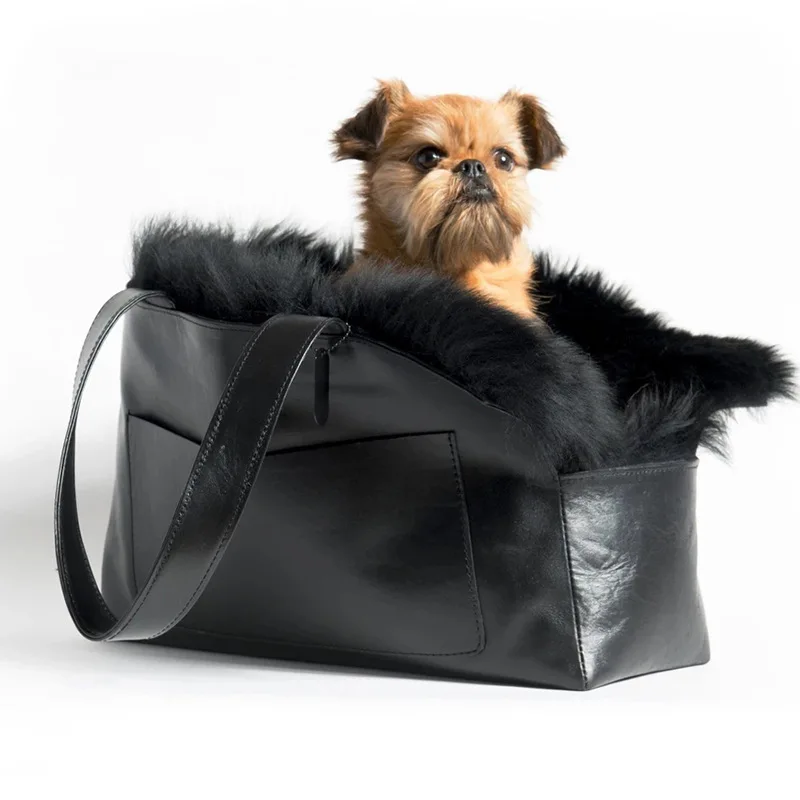 Wholesale Customized PU Leather With Faux Fur Pet Carrier Handbag Cat Travel Pet Carrier Tote Bag Dog Carrier Bag