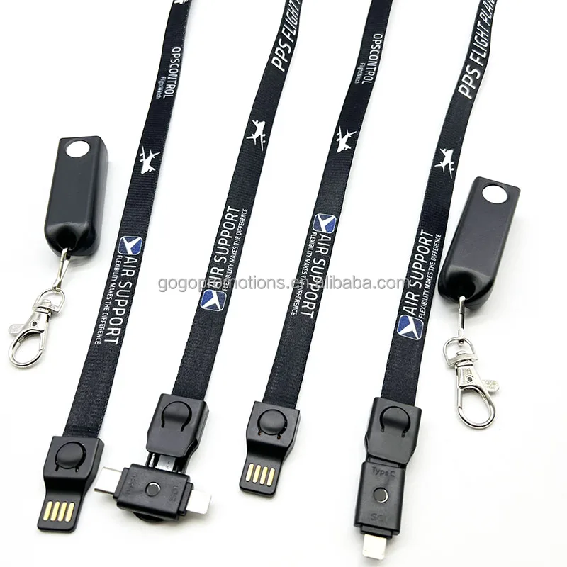 Low MOQ Wholesale Stylish universal 3 In 1 Lanyard type USB Charging Cable For promotion advertising gifts giveaways