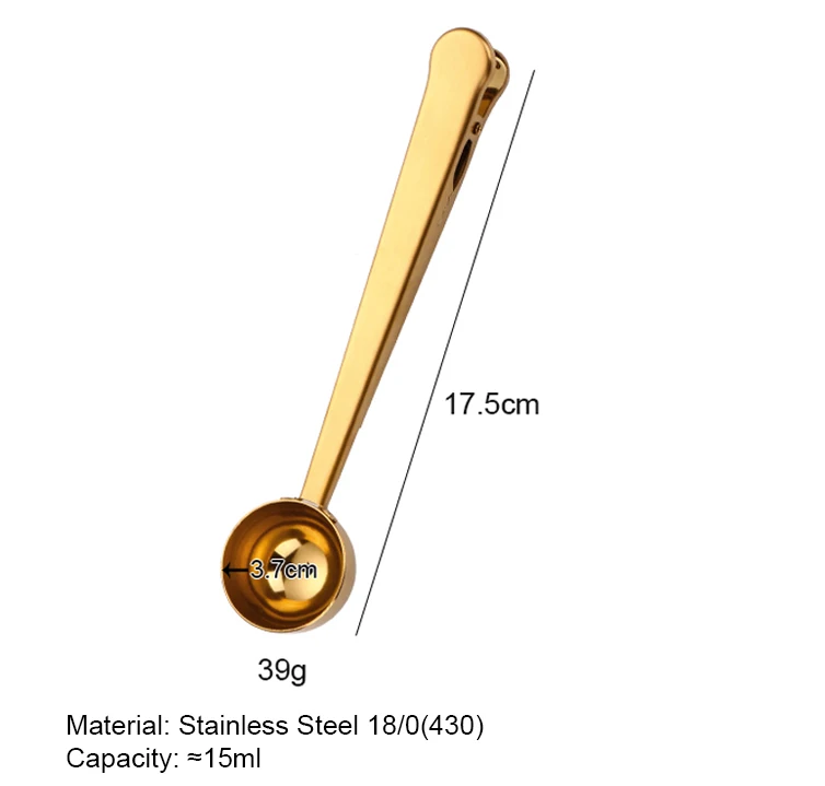 
Multifunctional Metal Coffee Spoon With Bag Clip 15ml measuring scoop Stainless Steel measuring spoon seasoning spoon 