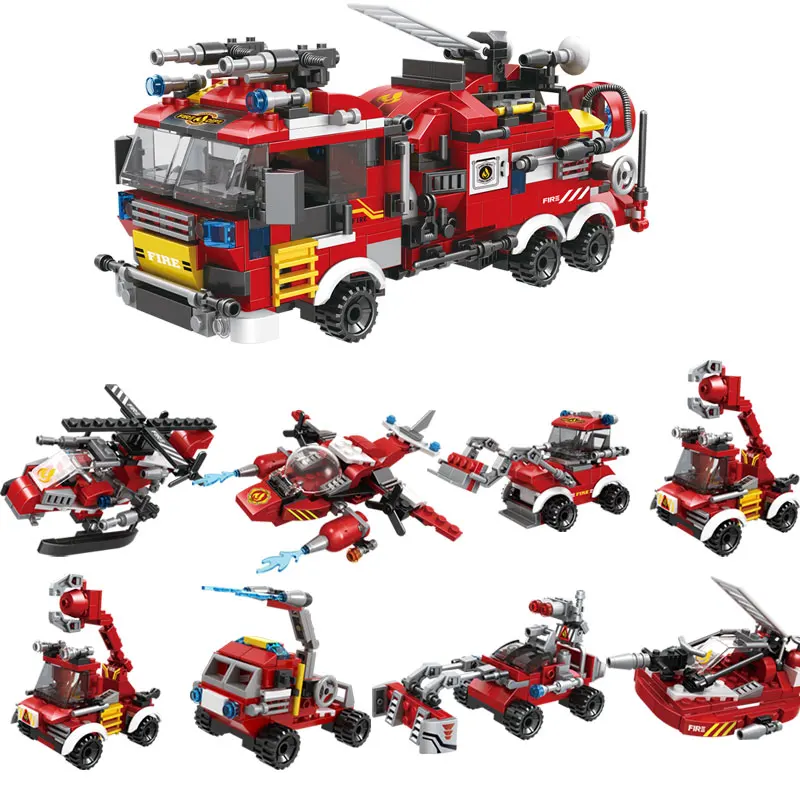 City Series Fire Truck 8 in 1 Building Blocks Toys with Small Figures DIY Assembly 805pcs Blocks Construction Toys for Kids