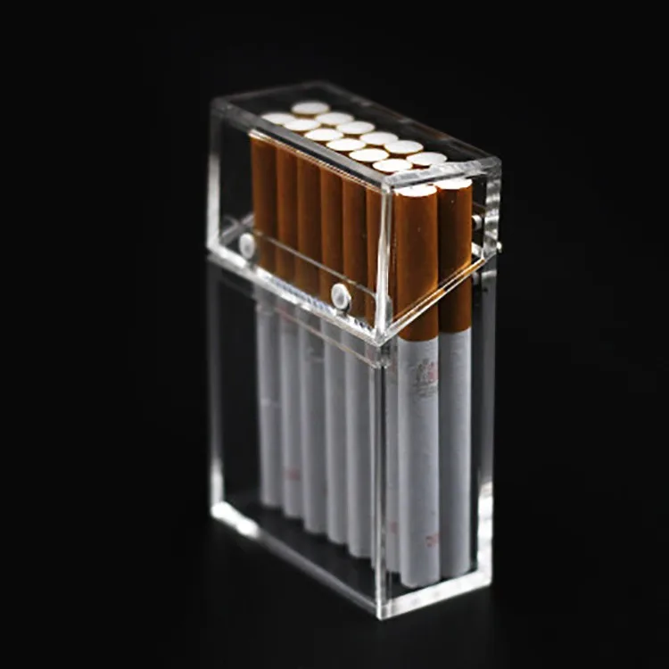 High Quality Fashion Waterproof Plastic Acrylic Transparent Smoking Cigarette Case 20 Pack Holder Box