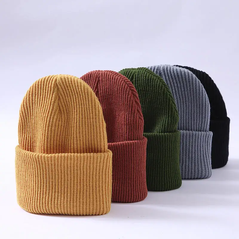 Wholesale  promotional Custom Winter Warm Hat Solid Color Cable Knit Skull Caps cuff beanie