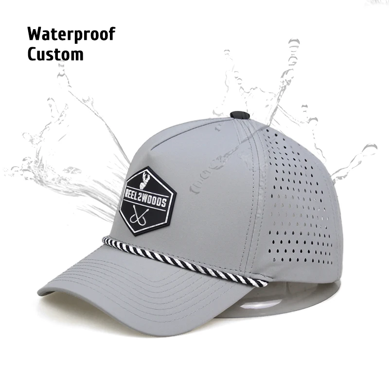 Custom logo Rubber Patch Logo Golf Gorras Baseball Hat Nylon Performance Sport Cap Women 5 Panel Hydro Waterproof Hats For Men