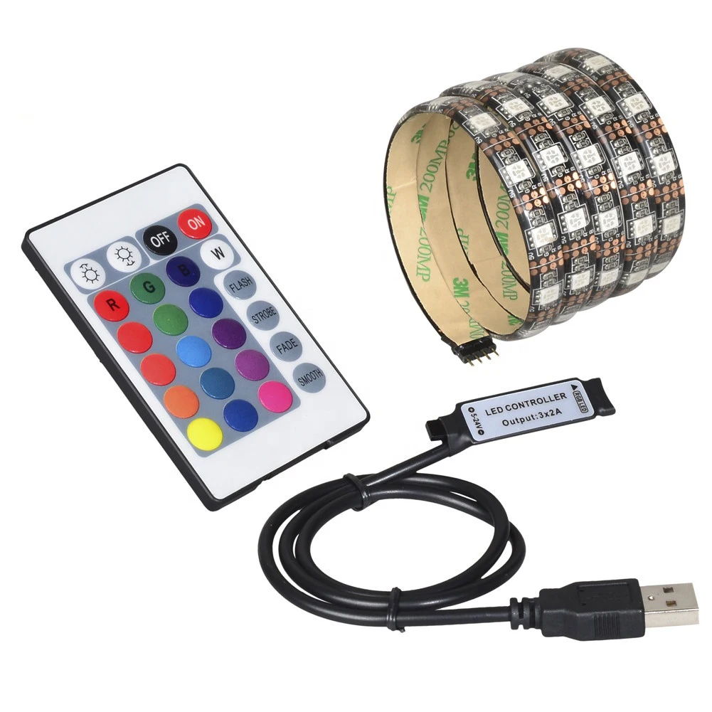 LED Strip Light USB 5050SMD DC5V RGB Black PCB 60LED/M WaterproofFlexible Tape Ribbon 1M 2M 3M 4M 5M TV Desktop Screen BackLight