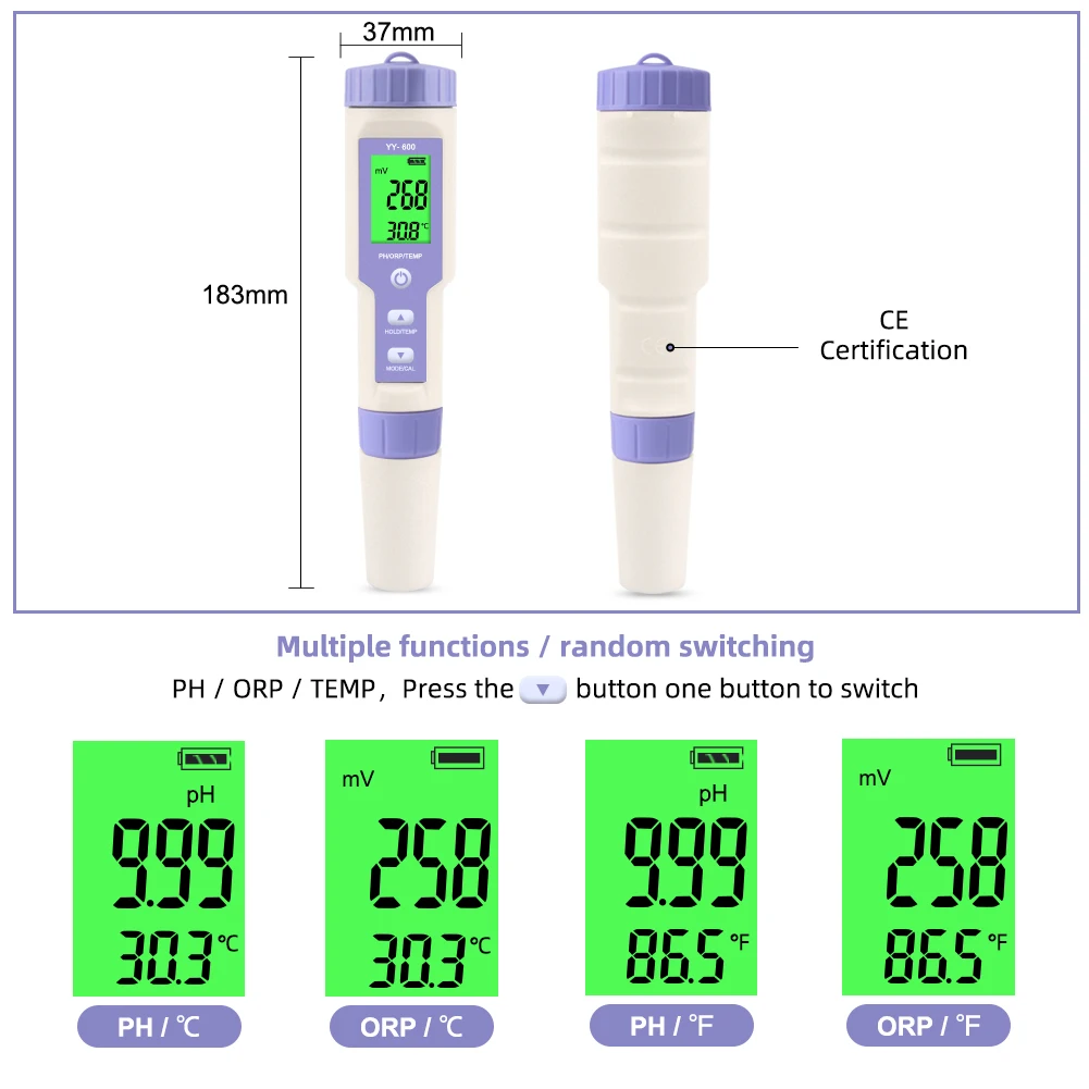 Water  Meter Detector 3 in 1 pH/ORP/TEMP Digital Tri-Meter Water Quality Monitor Tester