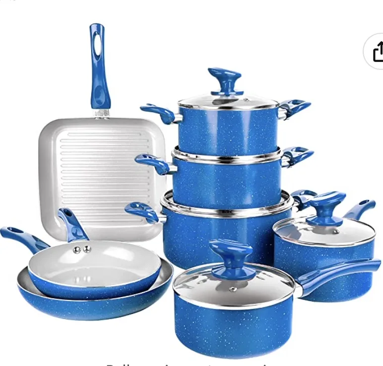 Набор Антипригарной Посуды, 13 предметов, набор антипригарных кастрюль и сковородок с трехслойным алмазным покрытием, 100% PFOA Free, Stay Cool Touch Han