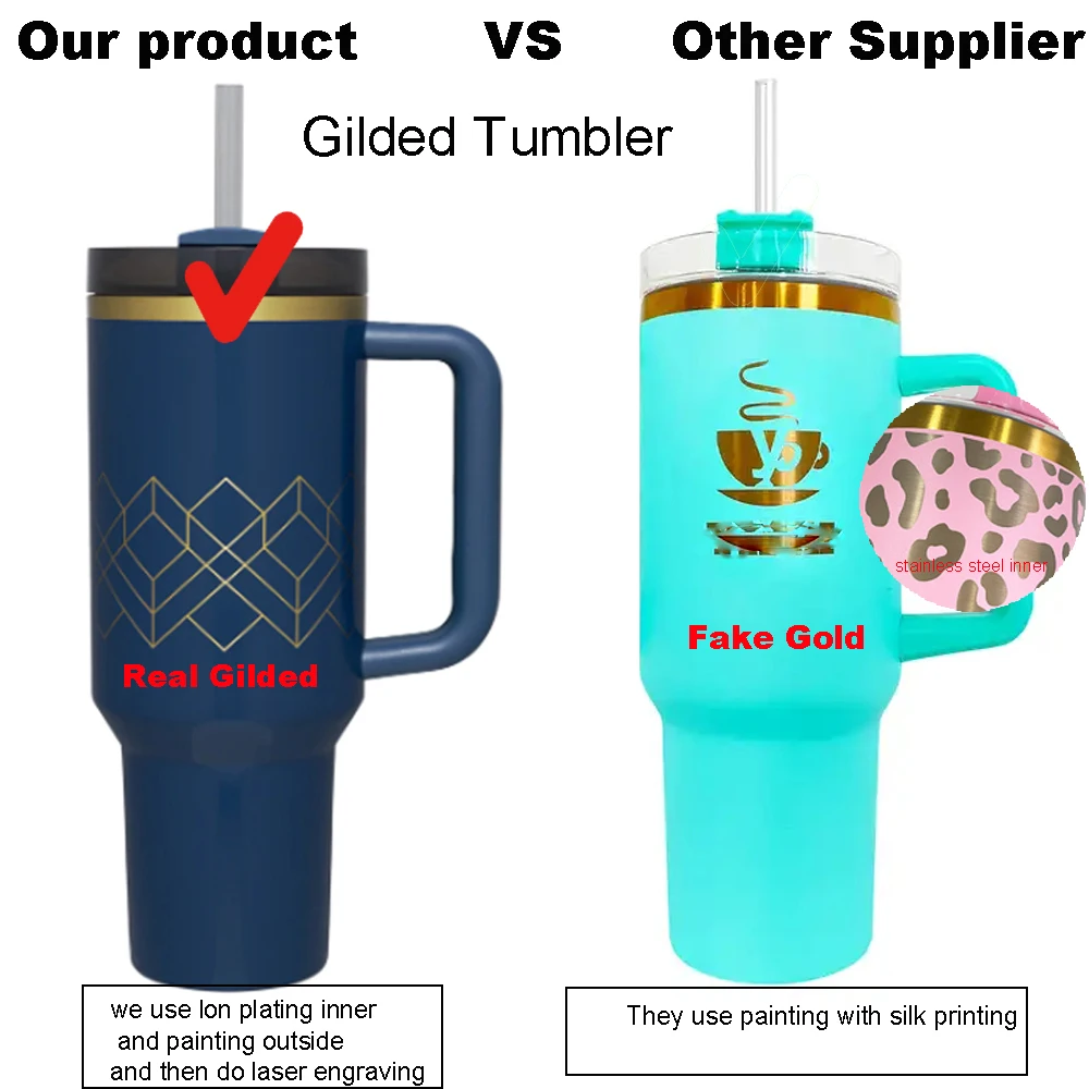 40oz Gilded H2.0 Plus Vacuum Adventure coffee Tumbler Handle Straw Customized Logo Stainless Steel Car Use Gift Ready Ship