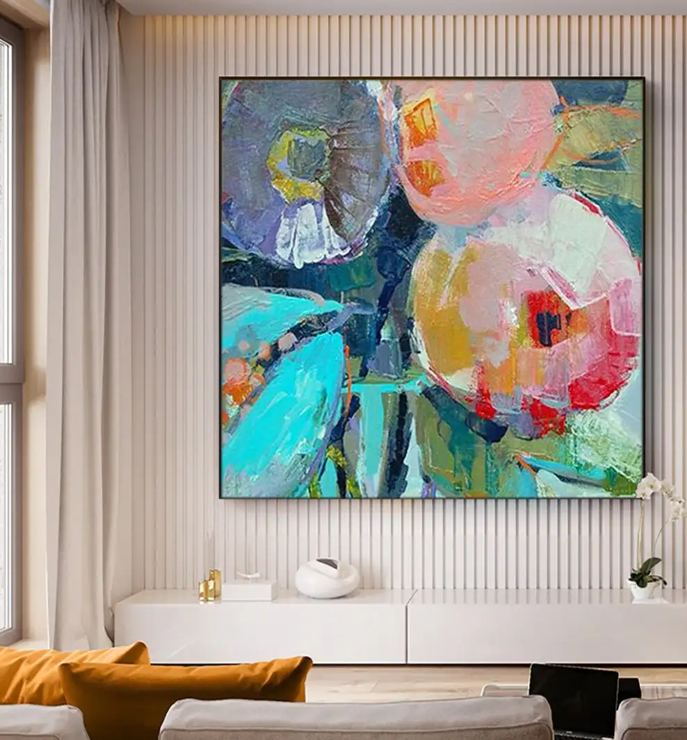 YPY Customized Hand Made Modern Abstract Peach Acrylic Painting & Wall Art for Room Decor