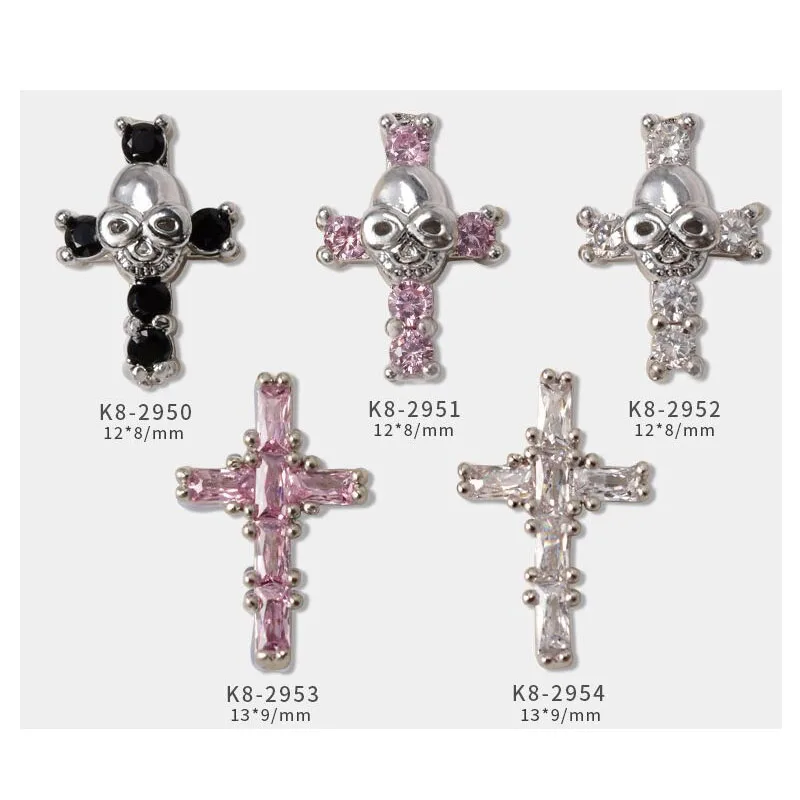 vintage chrome cross charms metal alloy designs cross nail charm for manicure accessories 3d