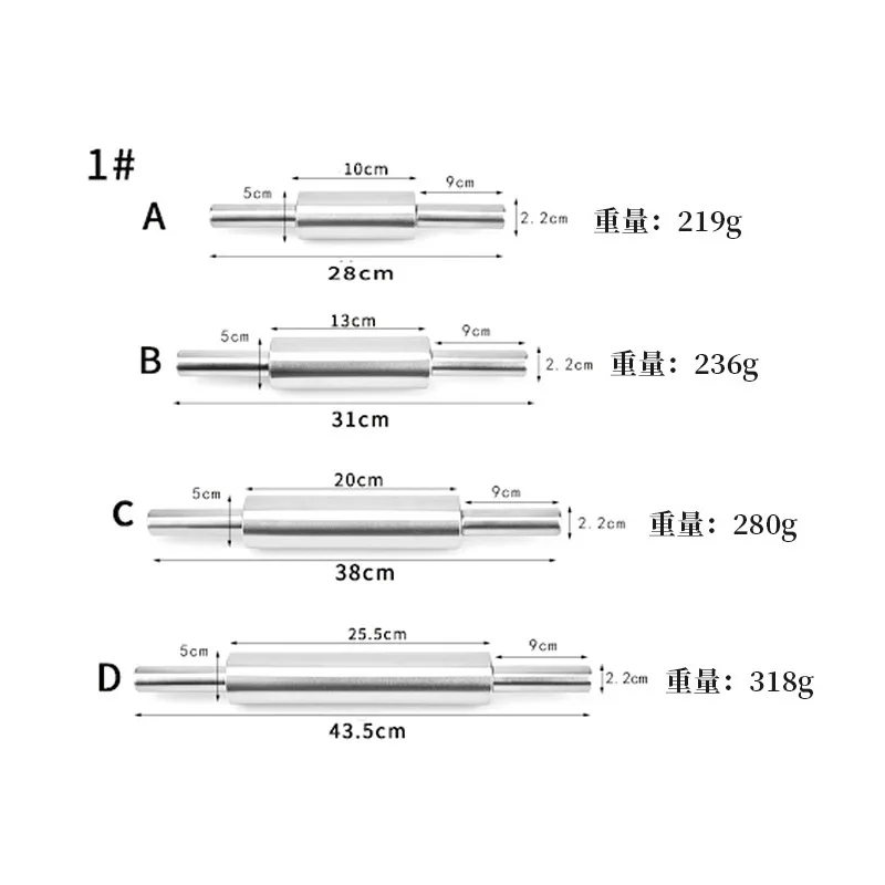 Baking Cookie Pizza Fondant Pie Crust Dough Pastry Stainless Steel Smooth Light Weight Non-Stick Roller Rolling Pin