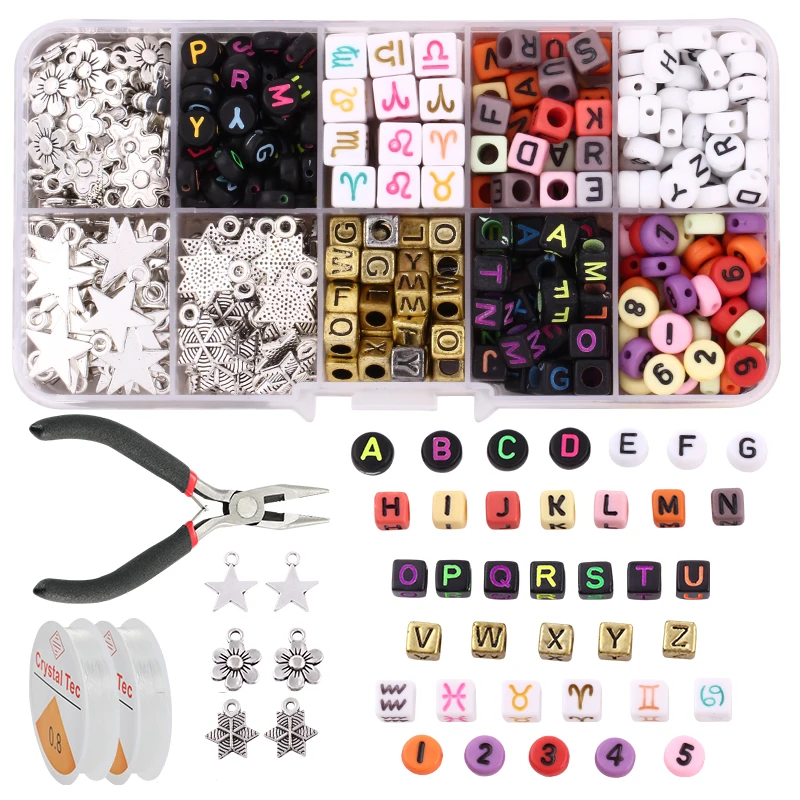 Wholesales Mixed Packing DIY Alphabet Beads Acrylic Cube Letters Beads for Bracelet Making DIY Set Kit