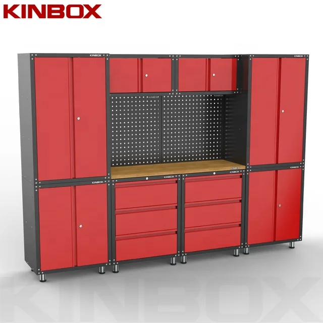 Kinbox Hot Sale Heavy Duty Wholesale Metal Garage Storage Tool Cabinets with Pegboard Garage Cabinets