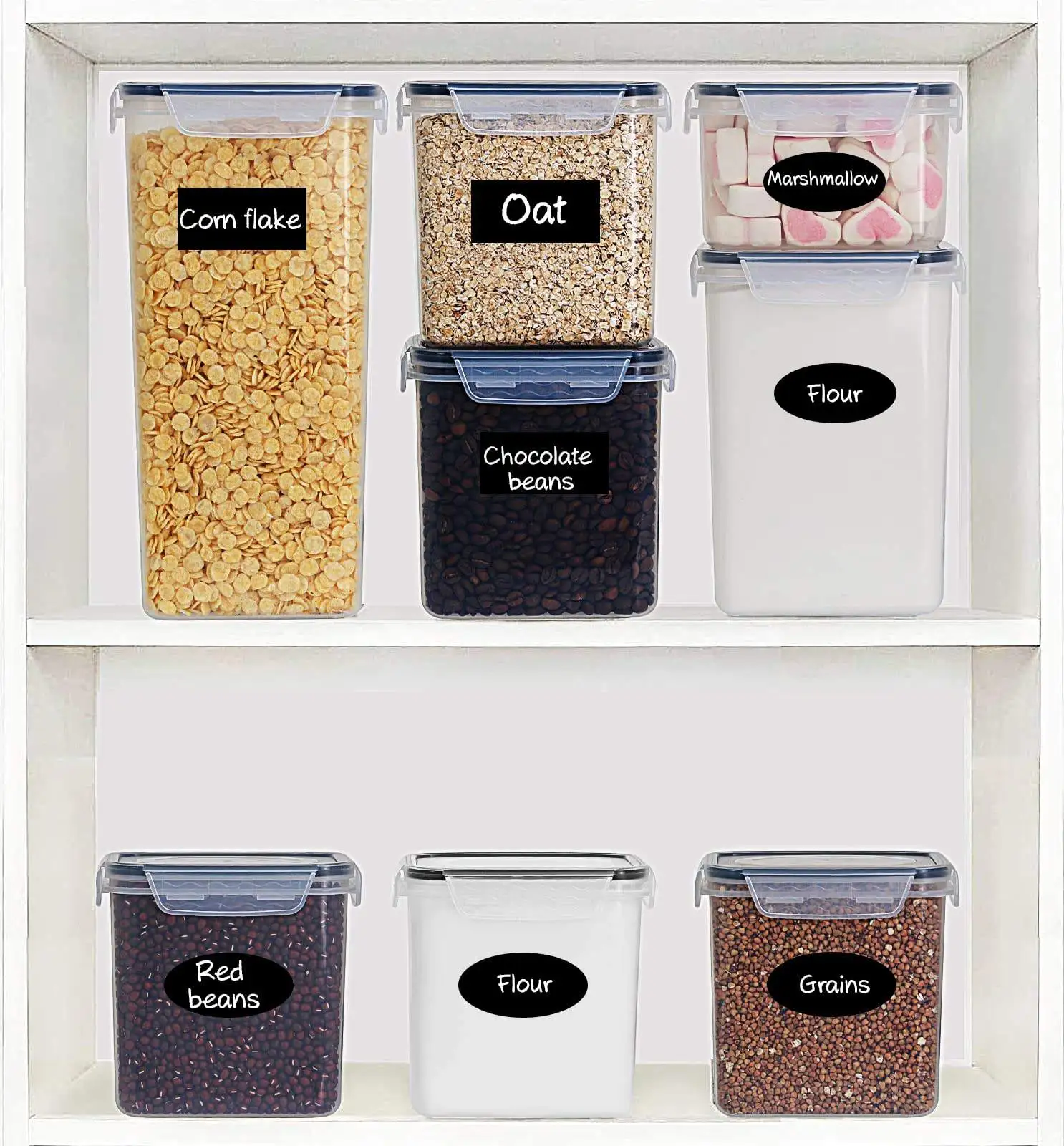 Kitchen 15 PCS storage container set fruit nuts flour oats bpa free food storage organizer bin with lid for dry