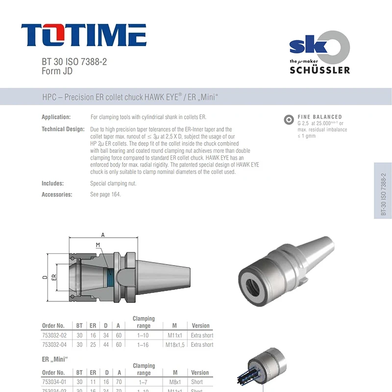 Original Germany SKO Tools BT30 Tool Holder High Precision ER Chuck CNC Machine Clamping Tools
