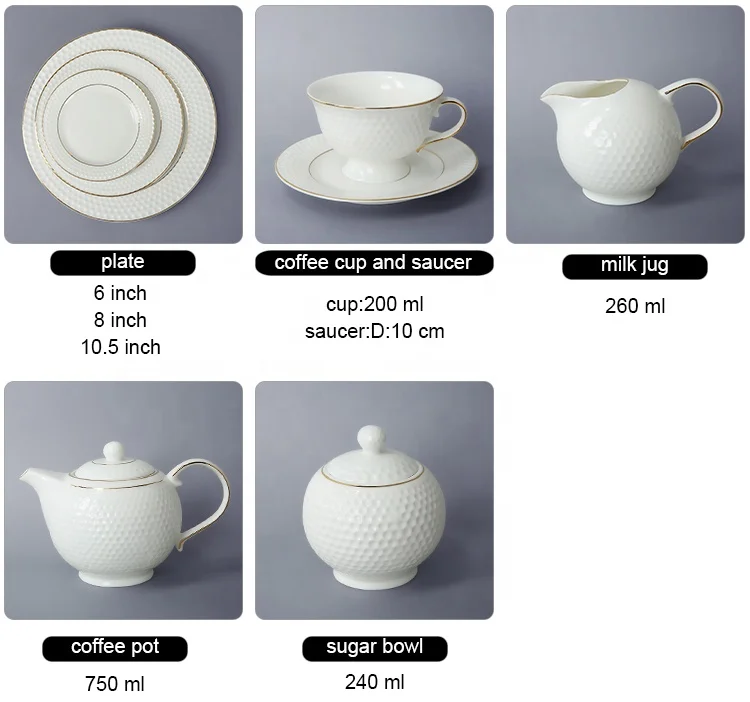 Gold Rim Dinnerware Sets New Bone China Ceramic Dinner Plates