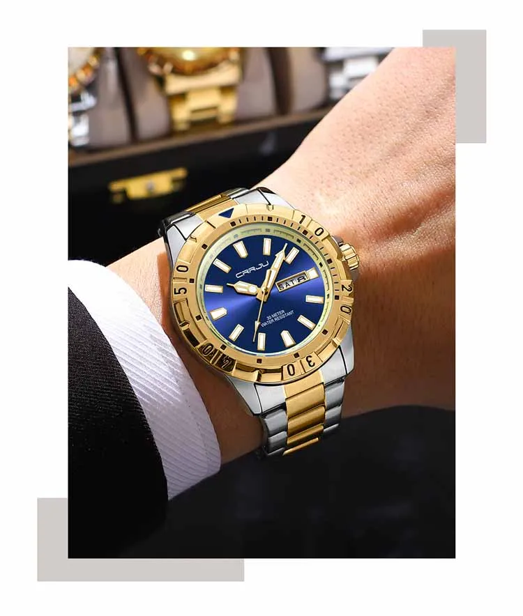CRRJU 5028 fashion custom brand men quartz watch best Steel Strap waterproof week display advertising business watch supplier