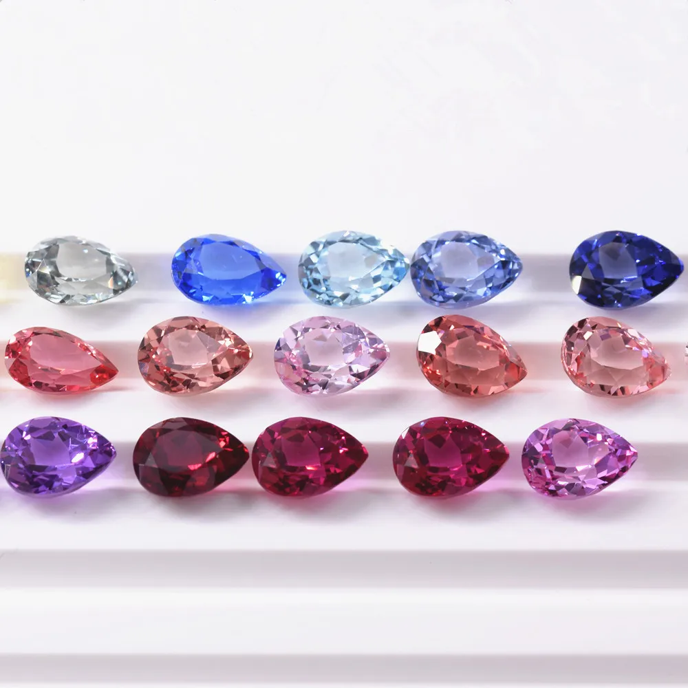 Factory Sale Pulling Method Corundum  Pear Cut Lab Grown Padparadscha  Aquamarine Ruby Lab Grown Sapphire Loose Jewelry Gemstone