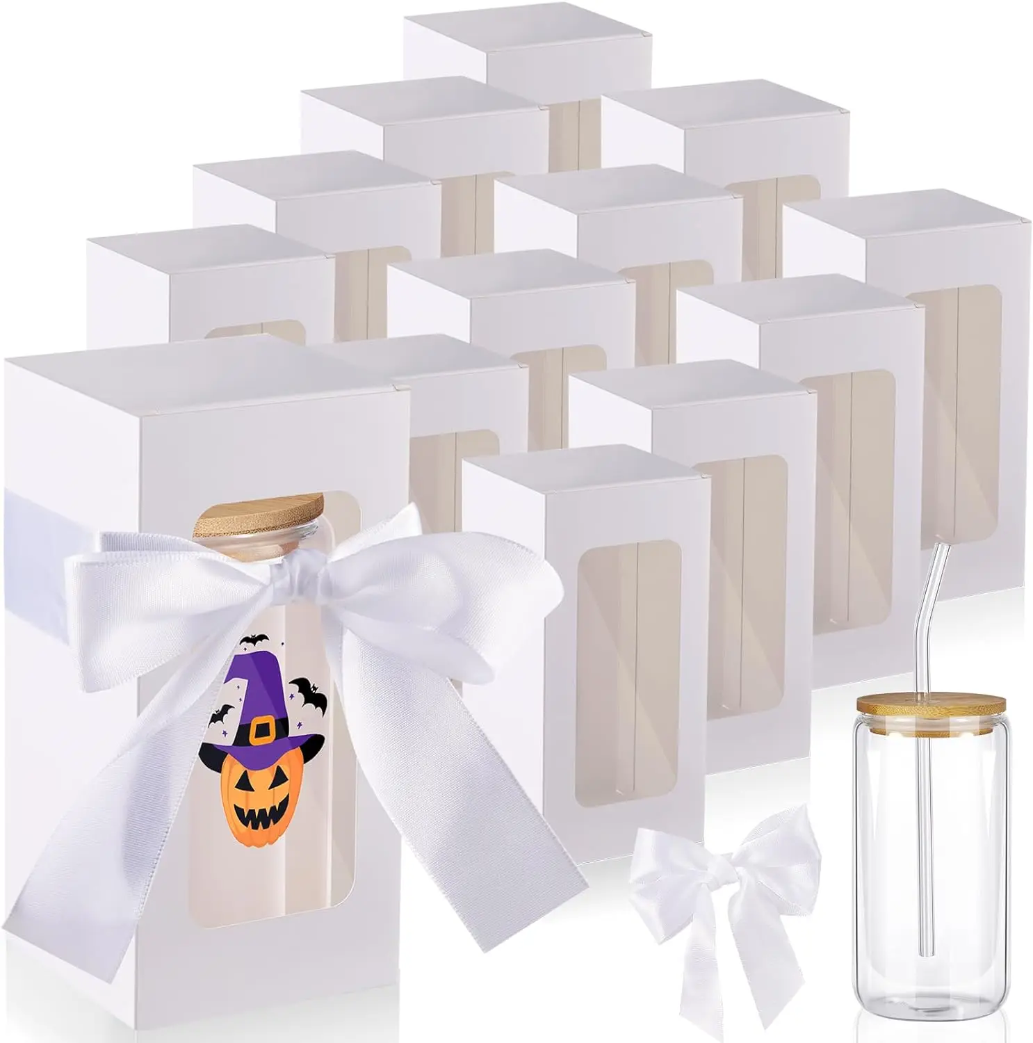 Sublimation Glass Gift 3.08x3.08x6.38 Inches Exhibition Box Tumbler Transparent Gift Box with Ribbon