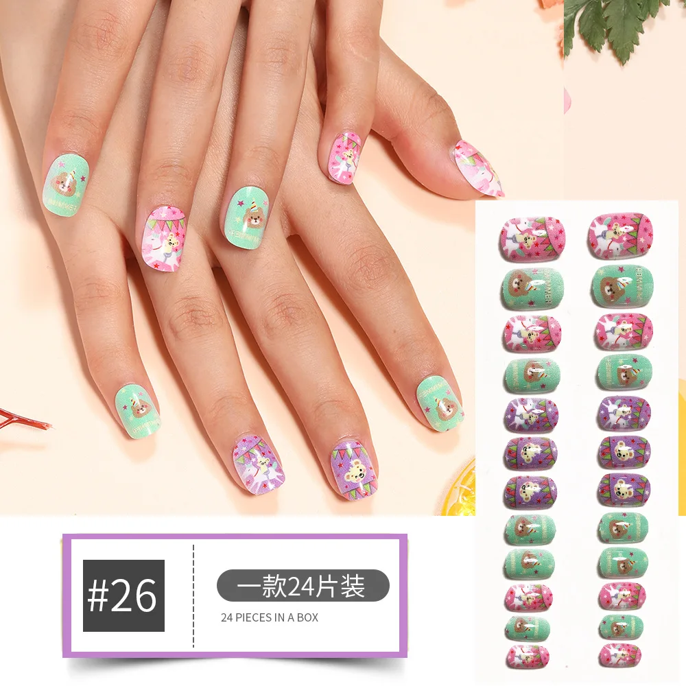 Wholesale Cartoon Child Press on nails Cute butterfly mini press on nails Pink packaging box fake nails for little girl