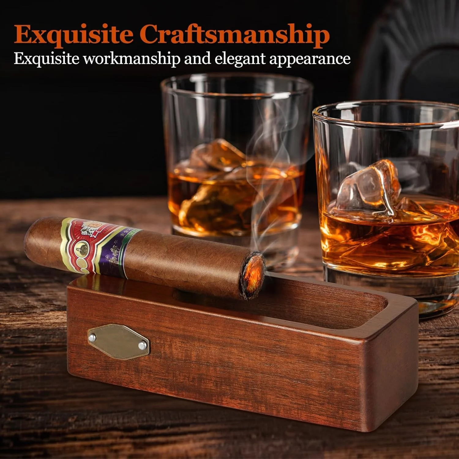 Combohome Modern Design Handmade Wood Cigar Ashtray  Luxury Ashtray For Smoking Accessories