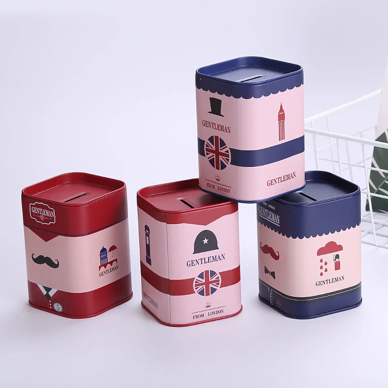 Square Metal Tinplate Piggy Bank Tin Box Razor Storage Box Saving Coin Tin