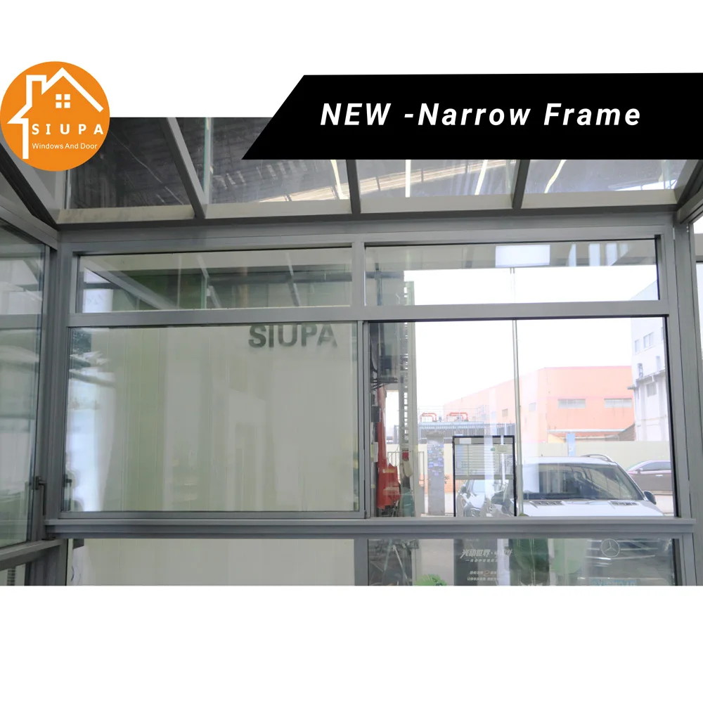 Narrow frame 6 track Double Glazed aluminum Soundproof big glass Sliding Windows