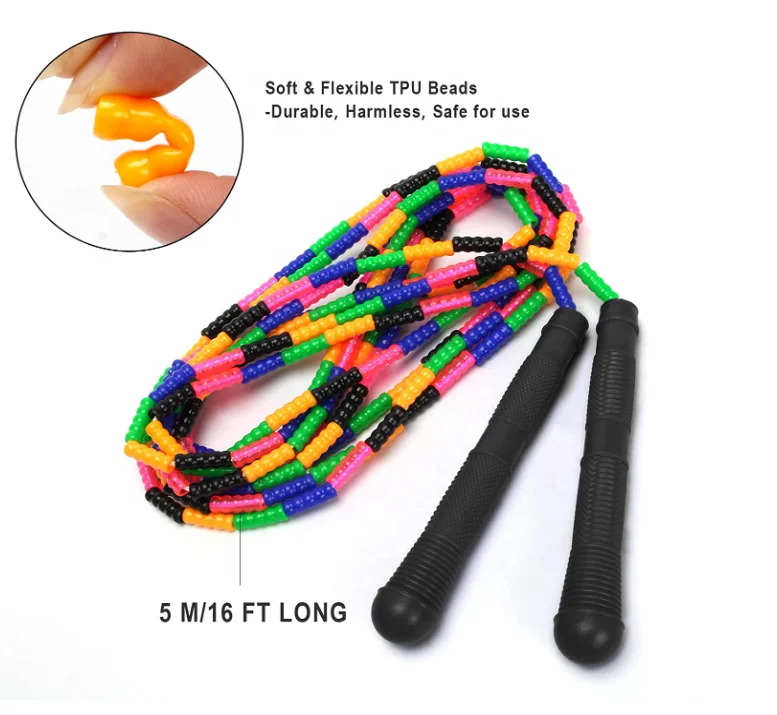 Lightweight and Beaded  rainbow color Exercise Jump Rope soft beaded skipping Rope for Kids