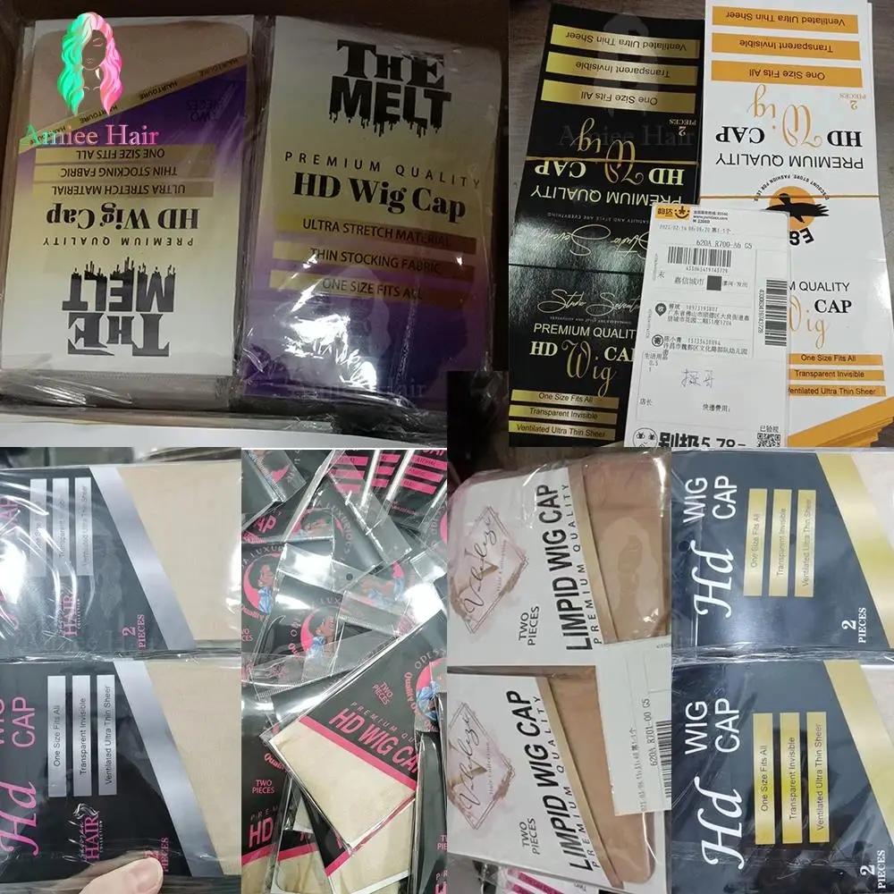 Пользовательские Супер ультраневидимые прозрачные тонкие кожаные прозрачные нейлоновые коричневые чулки Hd колпачки для париков для изготовления париков Упаковка аксессуаров