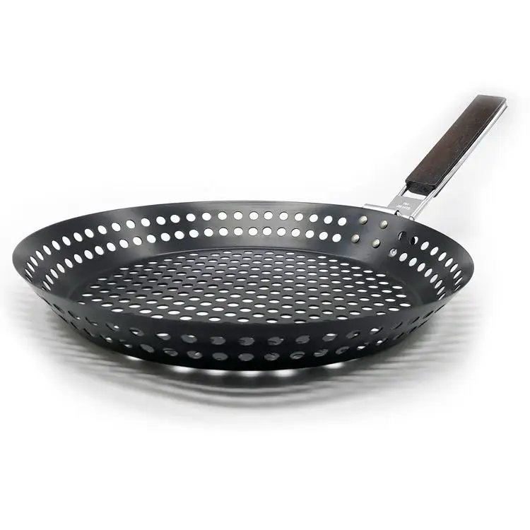 Hot Sales Camping Foldable Round Frying Pan Picnic BBQ Heat Resistant Steak Grilled Skillet