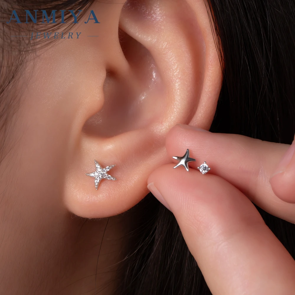 ANMIYA Summer Design Minimalist 925 Sterling Silver Starfish Stud Earrings Set For Women