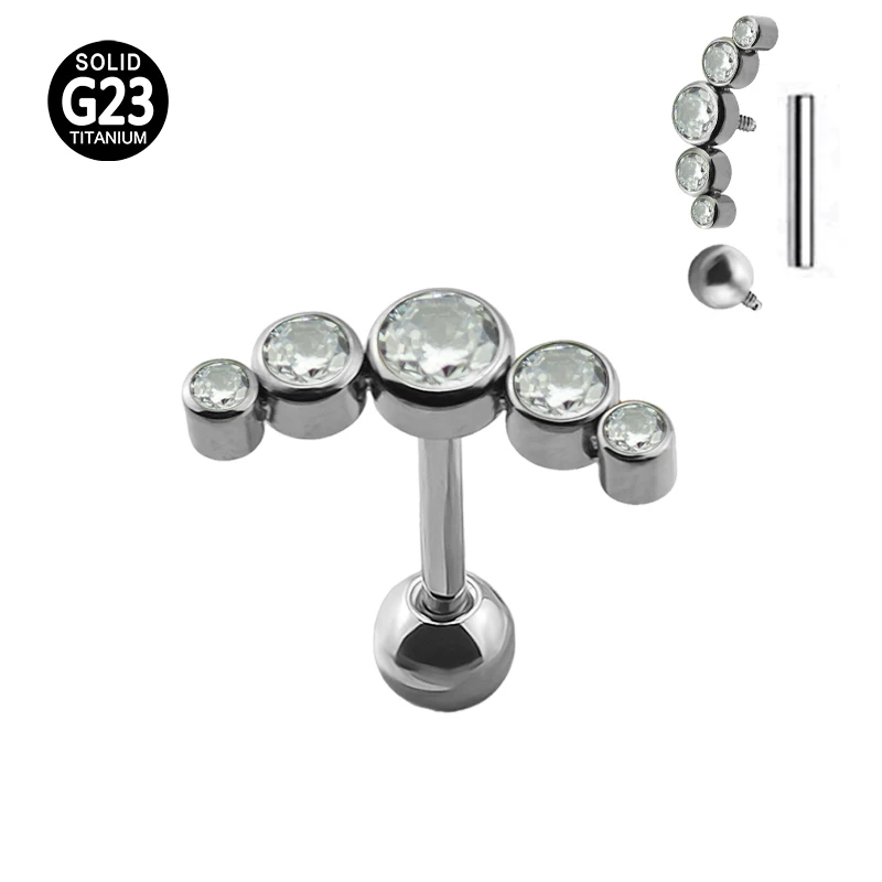 G23 titanium jewelry ear piercing internally threaded cartilage barbell with 3-opal stones quality