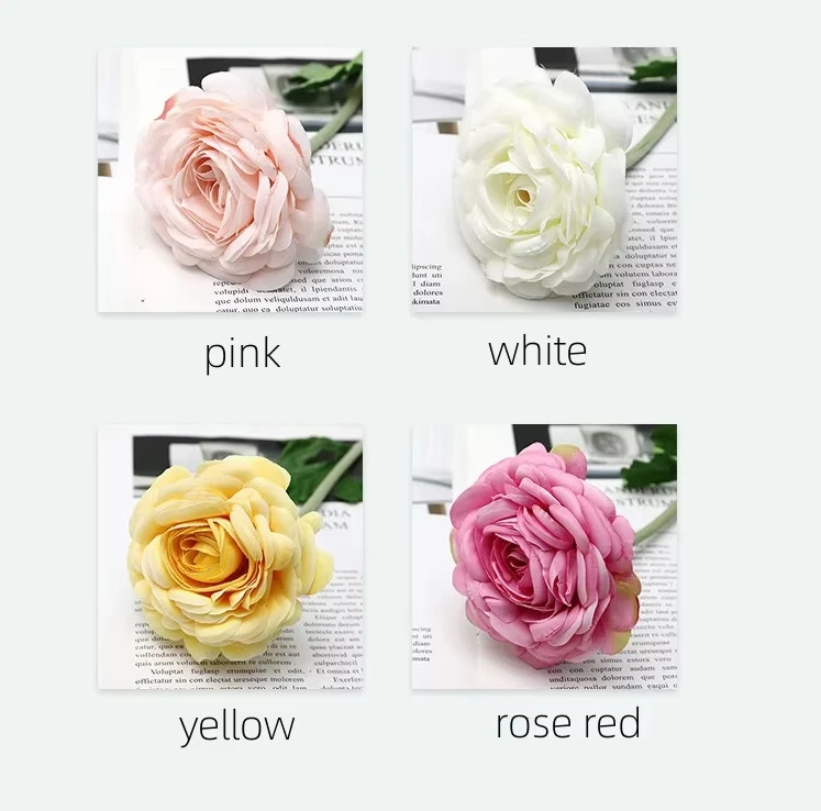 High Quality Hair-planting Artificial White Camellia Flower 2 Heads 1 Bunch Camellia Rose Artificial Flower for Home Decoration