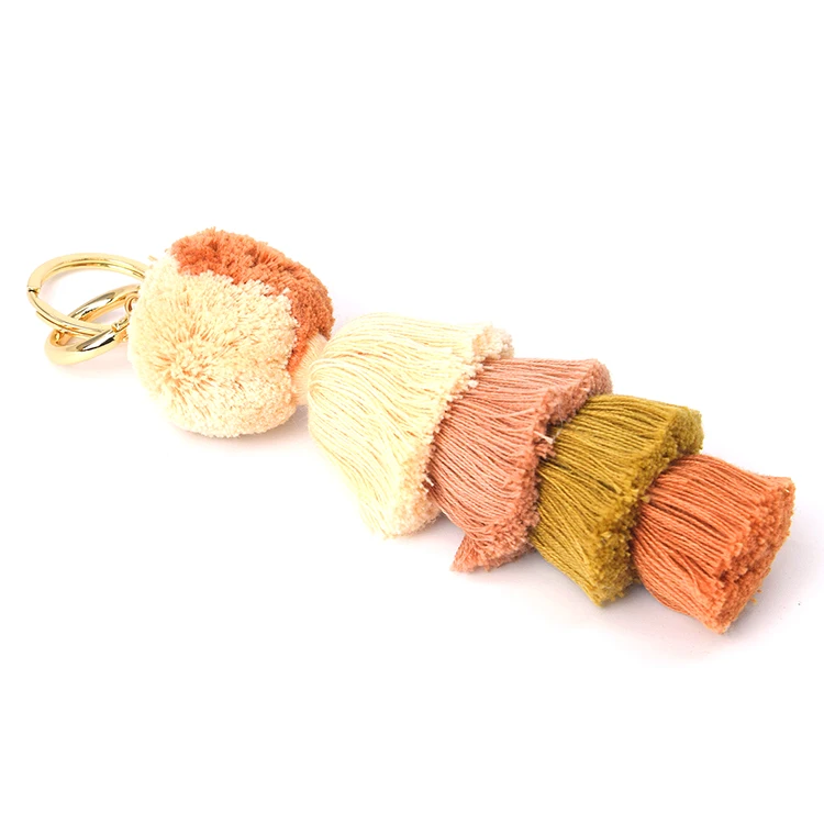 Four-tier tassel pompom key chain charm for handbag & Colorful daisy pompom keychain