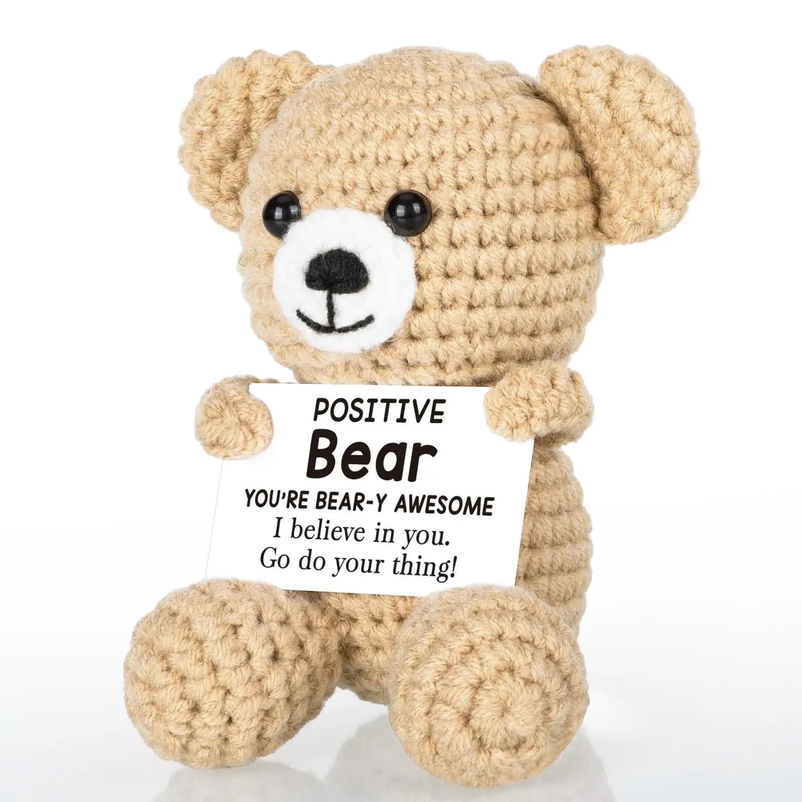 Positive Bear Handmade Emotional Support Knitted Animal Inspirational Crochet Craft Gift for Birthday Christmas Party Home Decor