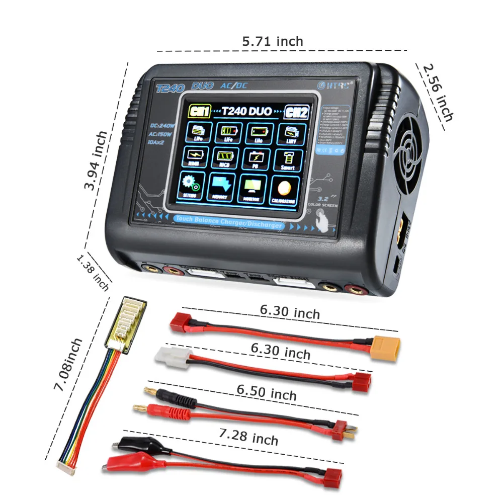 HTRC сенсорный экран T240 DUO RC Smart AC/DC баланс зарядное устройство разрядник для Lilon LiPo LiFe LiHV NiCd NiMH PB