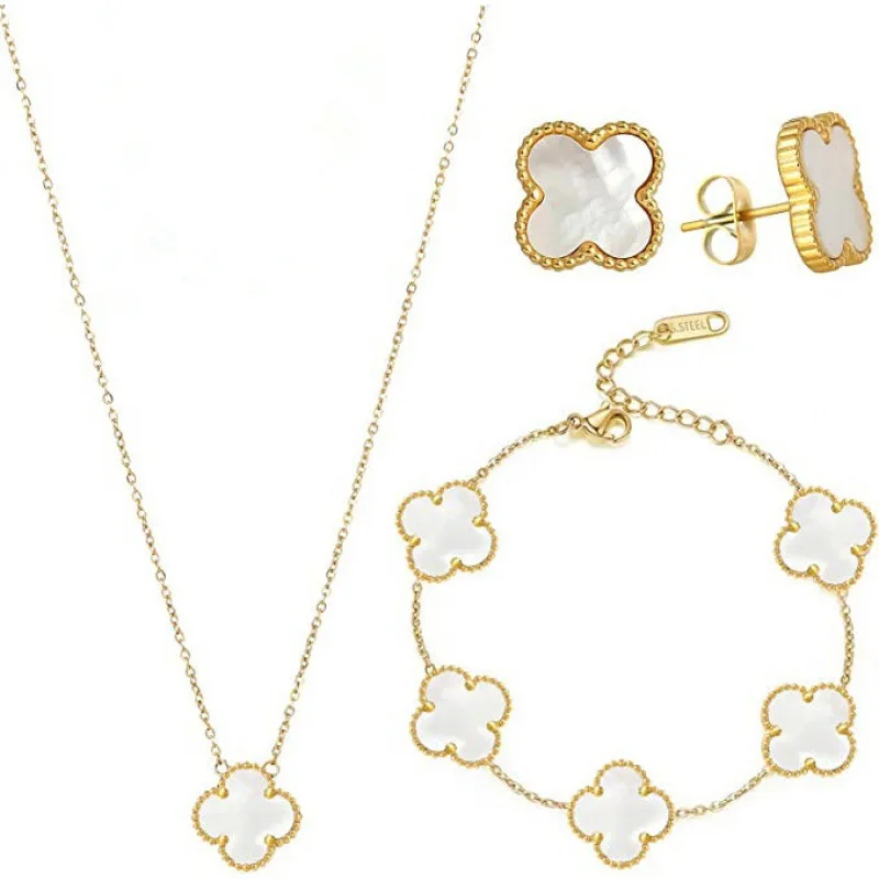 Wholesale New Arrivals Fine Jewelry Sets 18K Gold Women Stainless Steel Clover Fashion Jewelry Set