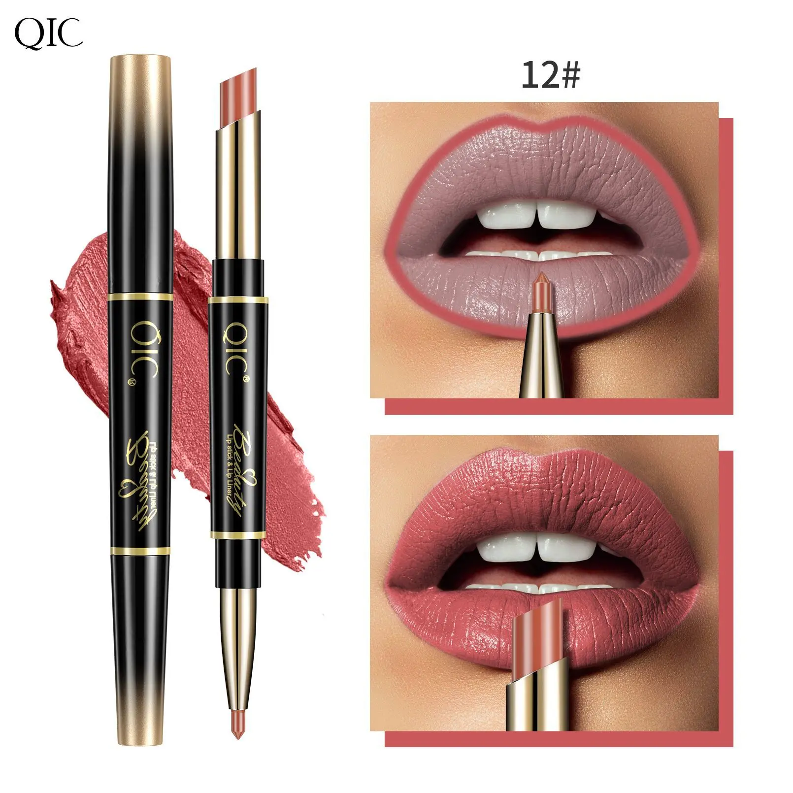 High Quality Double Ended Lipstick Lip Liner 2-in-1 Matte Matte Waterproof Non-stick Cup Automatic Lipstick Pencils