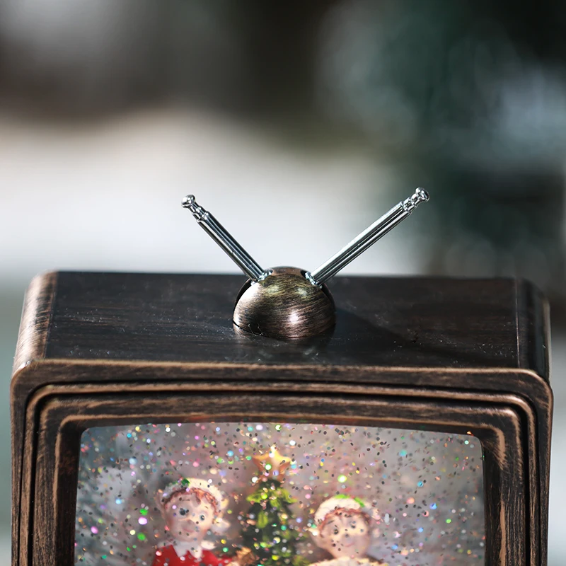 spinning Christmas tree Musical Christmas Snow Globe TV, Lighted USB/Battery Operated, Christmas Creative Gifts