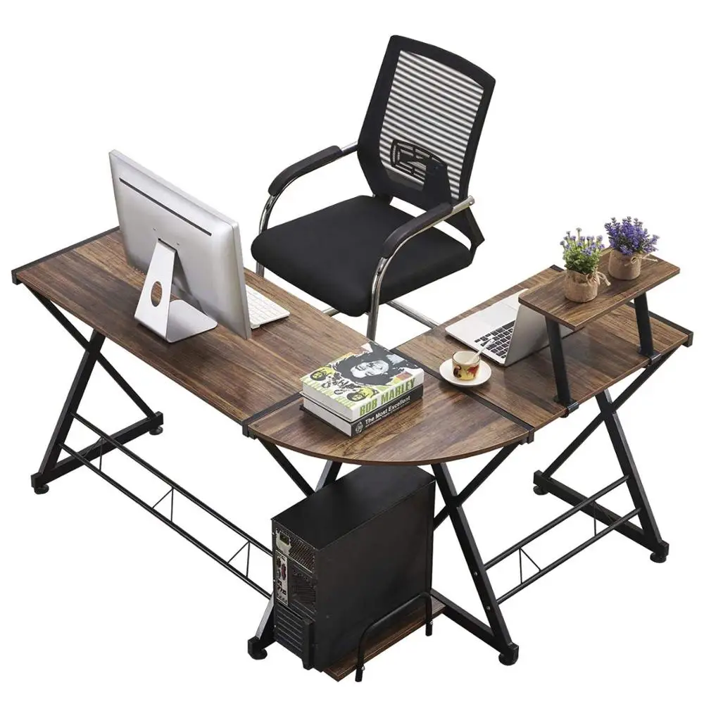 L Shaped Office Computer Desk with Shelf PC Table Workstation Corner Desk for Home Office