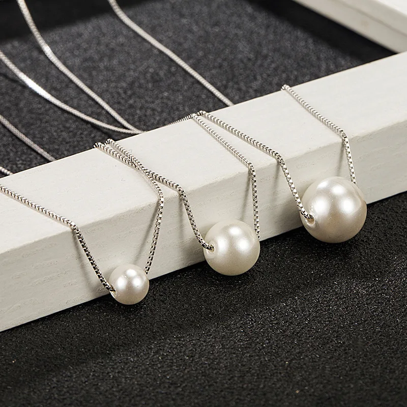 925 Sterling Silver 6mm 8mm 10mm Single Shell Pearl Necklace for Women