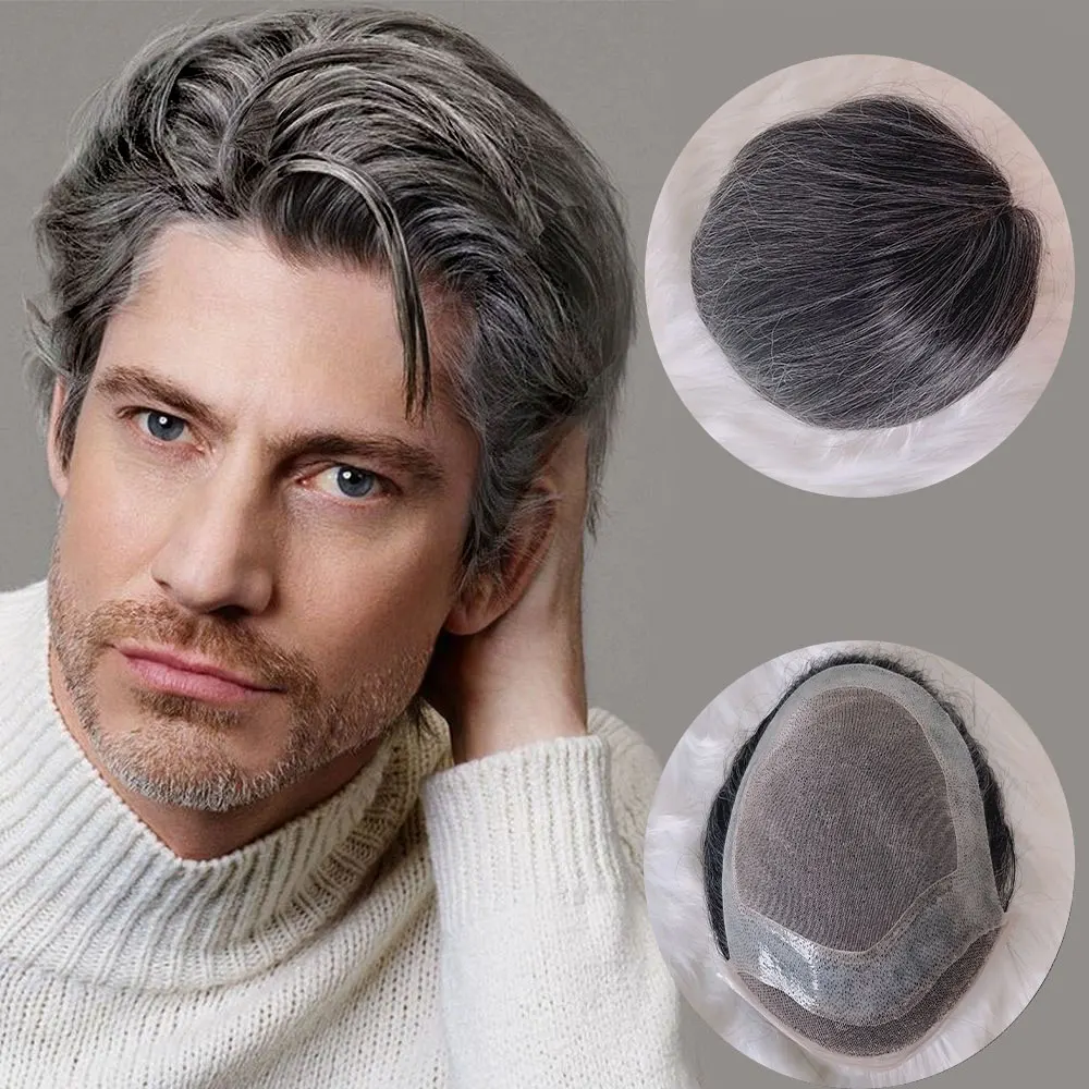 High Quality 100% Real Human Hair Natural Hairline Durable 1b20 Color Hollywood Base Hair System Toupee For Hair Loss Men