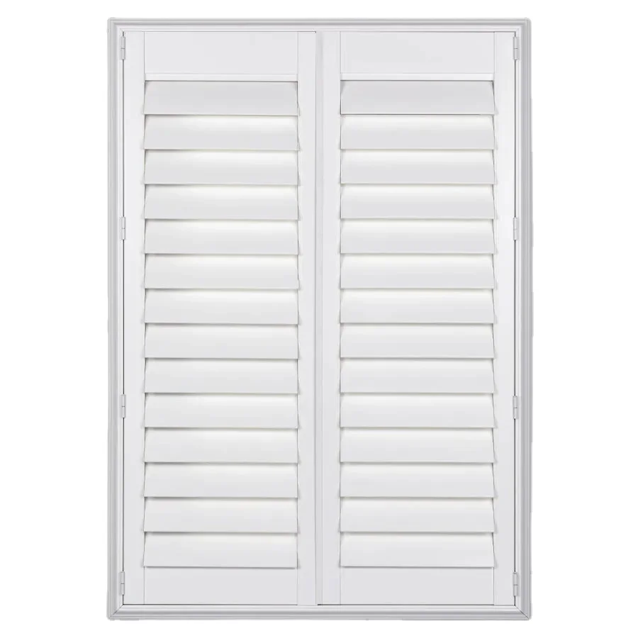 Top Quality  Double Hinged Horizontal windproof Fauxwood Plantation Shutters Blinds PVC For Sliding Glass Doors interior