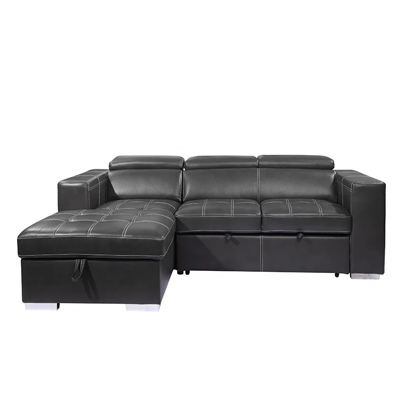 Tianhang Furniture texture dull black leather headrest living room sofas 2 seats+ chair sofa bed with storage