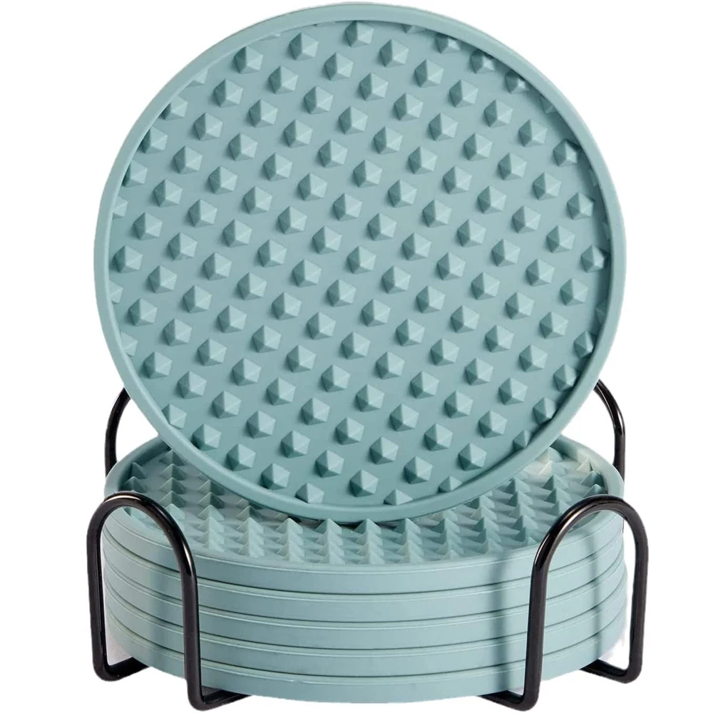 Waterproof Soft Non-slip Silicone Drink Coasters Cup Mat for Tabletop Protection Silicone Cup Mat Silicone Coaster With Holder